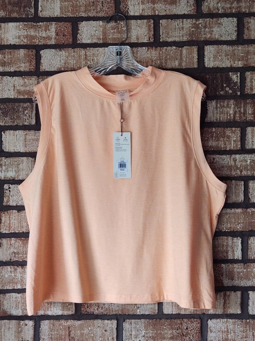 Calia Lustralux Seamless Sleeveless Mock Neck Tank Top Apricot Wash WAX31295 XXL
